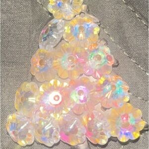 Vintage Christmas Tree Brooch Pin Florette Aurora Borealis Chrystal Silver Tone